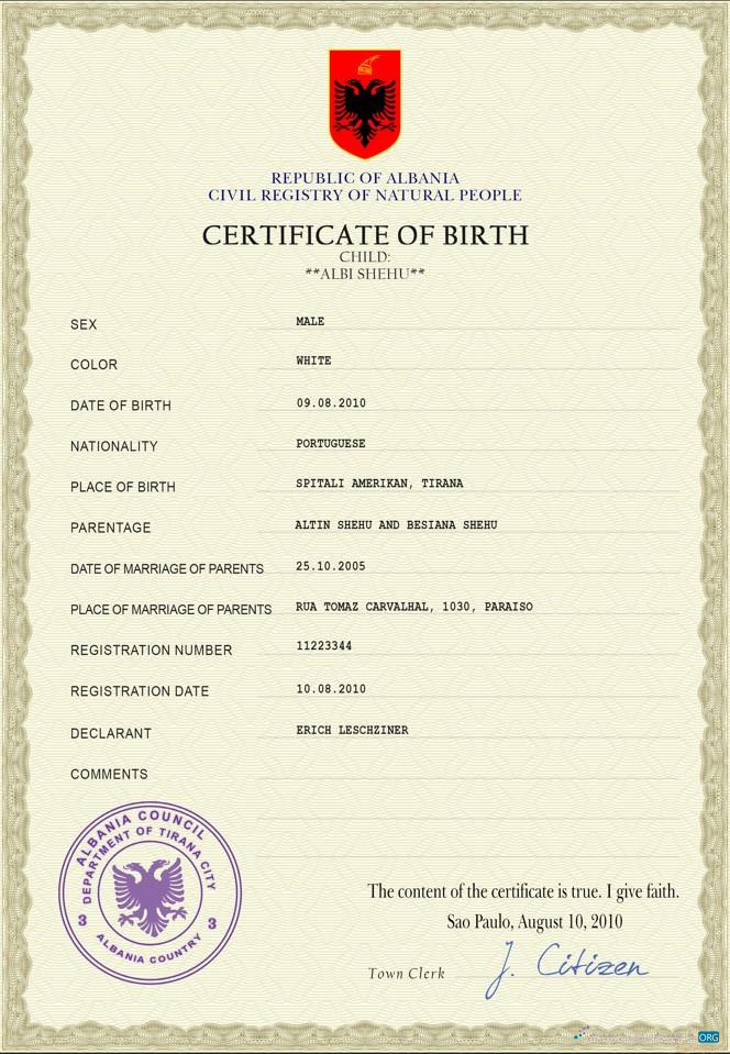 Download Albania birth certificate PSD template Photoshop template